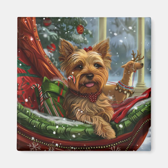 Imã Cão Yorkshire Terrier Natal Festivo (Frente)