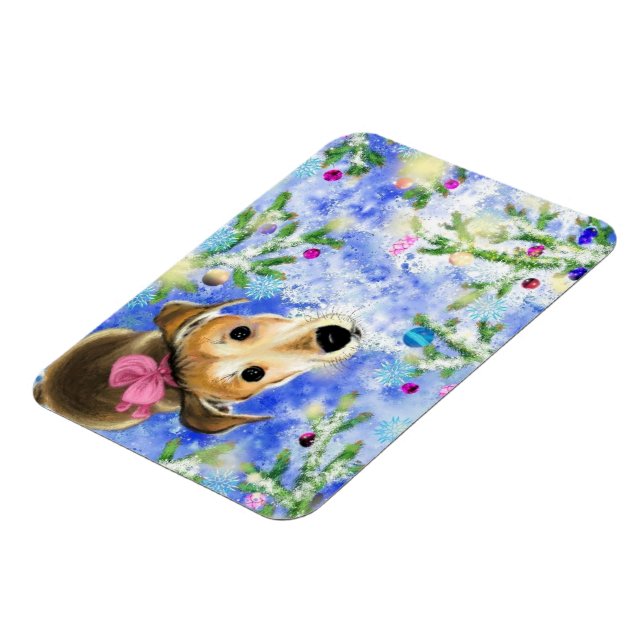 Ímã Cãozinho com Fita Rosa - Feliz Natal (Left Side)