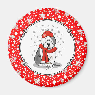 Imã Cãozinho de inverno (Vermelho) Antigo Inglês (Cinz