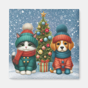 Imã Cãozinho de Natal bonito e gatinho