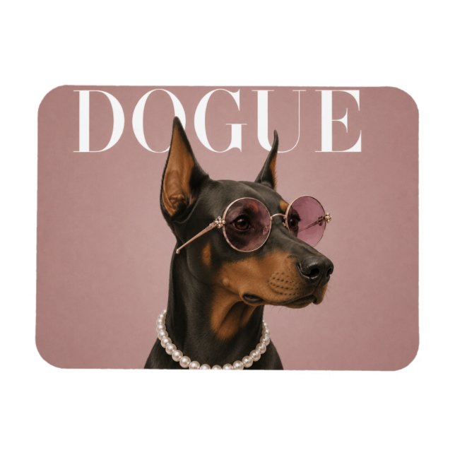 Ímã Capa de Menina Doberman Rosa (Horizontal)