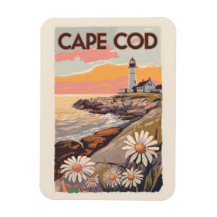 Ímã Cape Cod Massachusetts Arte de Viagem Pintura Retr
