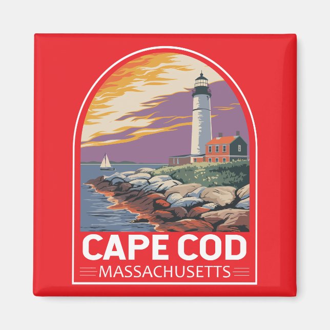 Imã Cape Cod Massachusetts Emblema de Arte de Viagem (Frente)