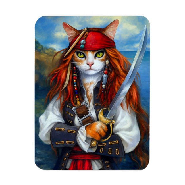 Ímã Capitã das Garras do Mar de Azure | Pirata Cat (Vertical)