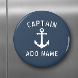 Imã Capitão de Ancoragem Náutica Vintage ou Nome do Ba<br><div class="desc">Íman do frigorífico na moda round com capitão ou outro título/classificação,  seu nome personalizado,  nome do barco ou outro texto e âncora de navio vintage personalizado em branco na cinza-azul-oceânica ou escolha cores de fundo para corresponder à sua decoração. Faz um presente único excelente.</div>