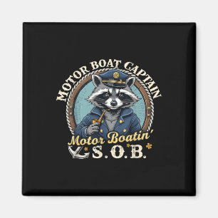 Imã Capitão de Barco a Motor Engraçado Raccoon Náutico