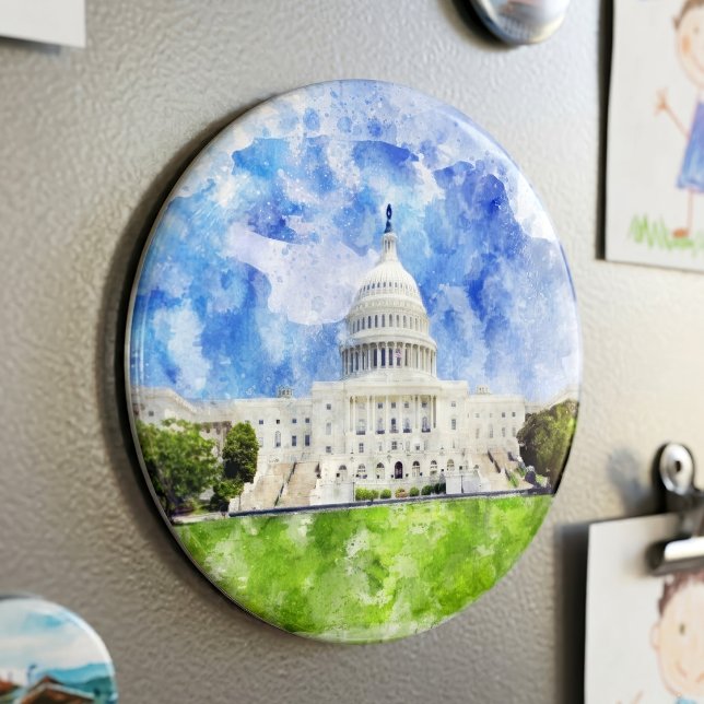 Imã Capitol dos Estados Unidos em Washington DC Aquare (United States Capitol in Washington DC Watercolor. Magnet)