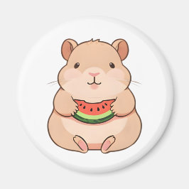 Imã Capivara Chibi Kawaii Comendo Fatia de Melancia