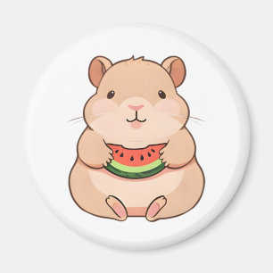 Imã Capivara Chibi Kawaii Comendo Fatia de Melancia