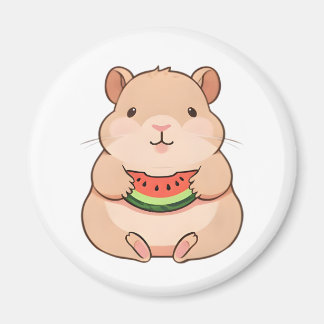 Imã Capivara Chibi Kawaii Comendo Fatia de Melancia