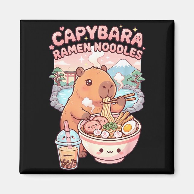 Imã Capivara engraçada com macarrão ramen kawaii capiv (Frente)