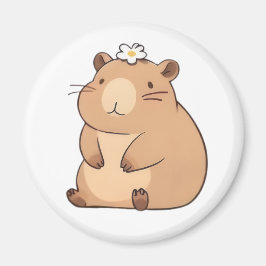Imã Capivara Fofa com Design Kawaii de Flor Margarida