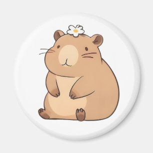 Imã Capivara Fofa com Design Kawaii de Flor Margarida