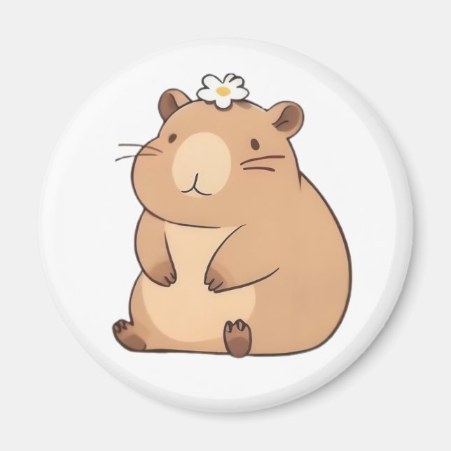 Imã Capivara Fofa com Design Kawaii de Flor Margarida (Frente)