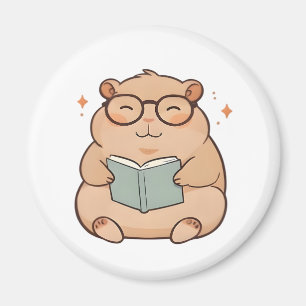 Imã Capivara Lendo com Óculos Design Kawaii