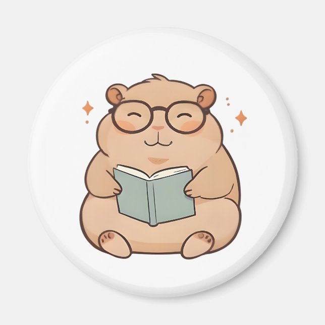 Imã Capivara Lendo com Óculos Design Kawaii (Frente)
