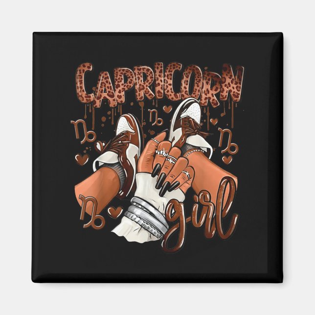Imã Capricorn Girl Birthday Afro Queen Sneakers Zodiac (Frente)