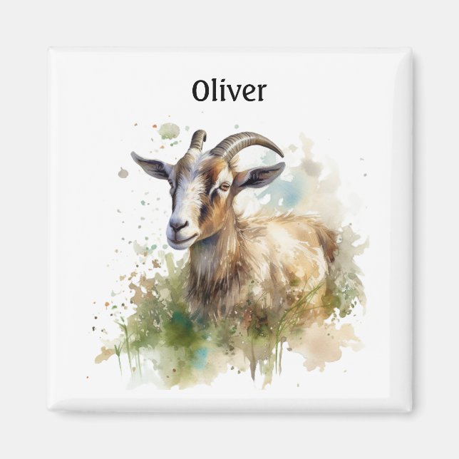 Imã Caprino de Aquarela, personalizado (Frente)