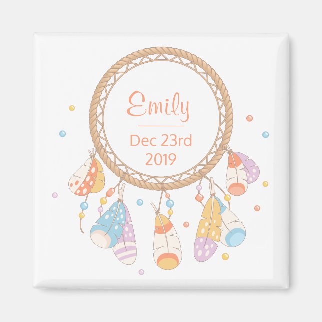 Imã Captura de Sonhos Boho Tribal Lembrança de Bebê Re (Frente)