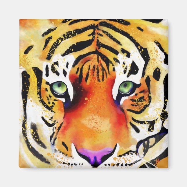 Imã Capturando a Majestade: O Olhar de um Tigre (Frente)