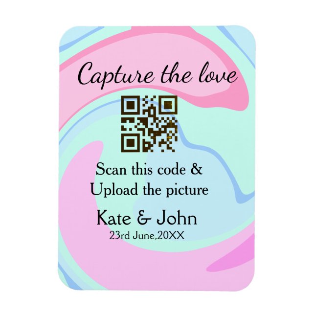 Ímã Capturar o amor adicionar QR scan mármore rosa azu (Vertical)