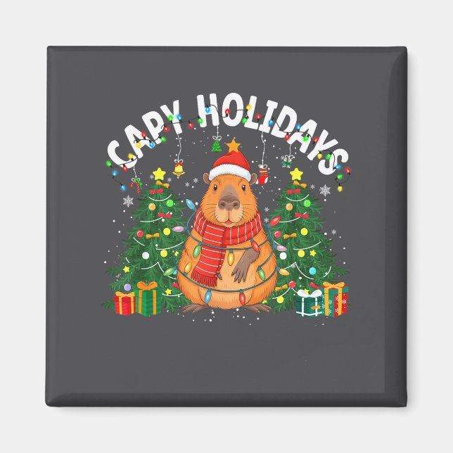 Imã Capy Holidays Capybara Santa Hat Xmas Men Women Ki (Frente)