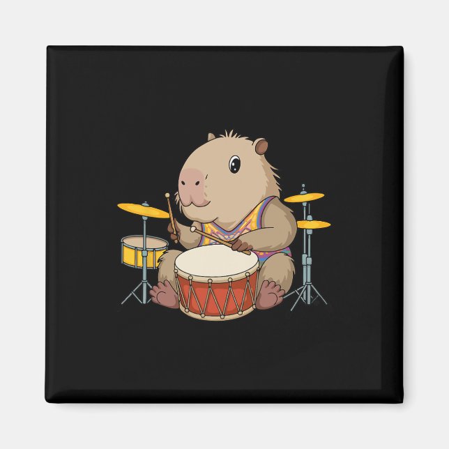 Imã Capybara Drummer Jogando Drums Rodents Funny Capyb (Frente)