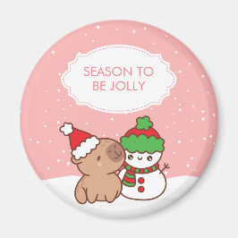 Imã Capybara E Snowman Season Para Ser Jolly Cute Xmas