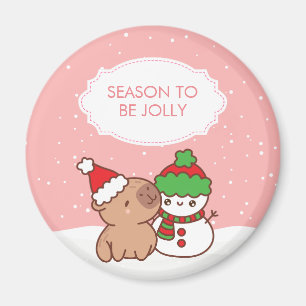 Imã Capybara E Snowman Season Para Ser Jolly Cute Xmas