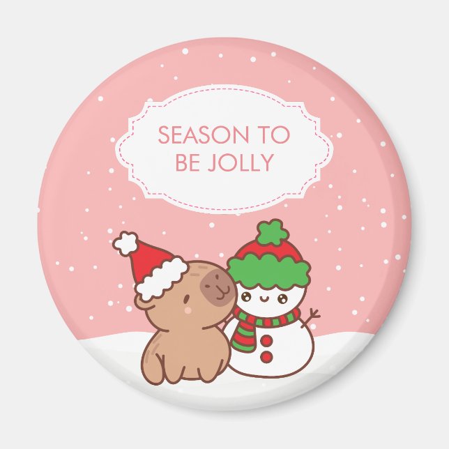 Imã Capybara E Snowman Season Para Ser Jolly Cute Xmas (Frente)
