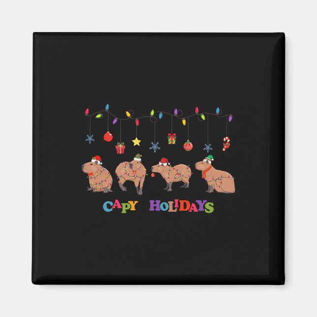 Imã Capybara Merry Christmas Capybaras Lover Funny Bon (Frente)