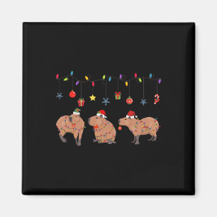 Imã Capybara Merry Christmas Capybaras Lover Funny Bon