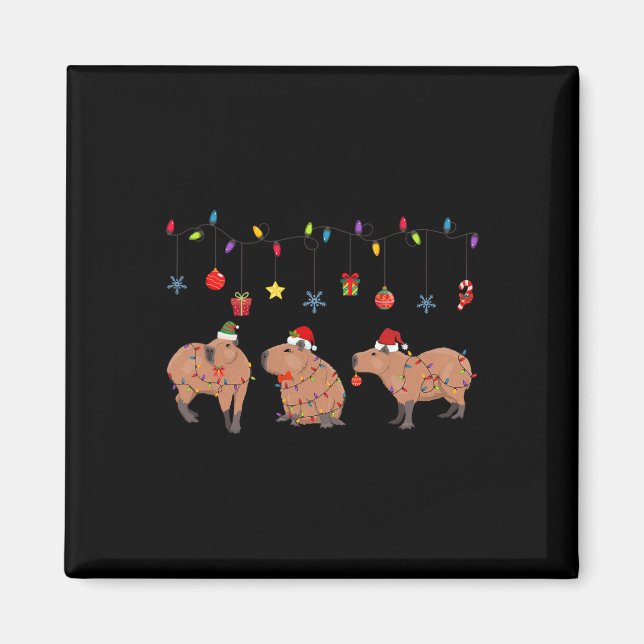 Imã Capybara Merry Christmas Capybaras Lover Funny Bon (Frente)