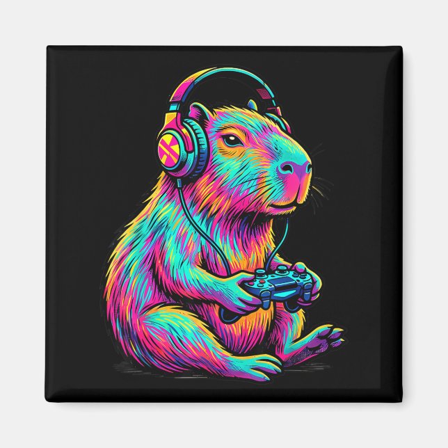 Imã Capybara Video Games Gamer Funny Gaming Graphic Ki (Frente)