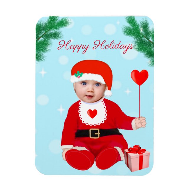 Ímã Cara de bebê de Natal personalizável (Vertical)