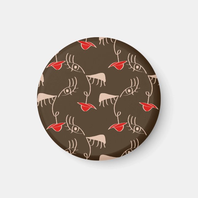 Imã Cara de mulher de uma linha: padrão de abstrato. (Frente)