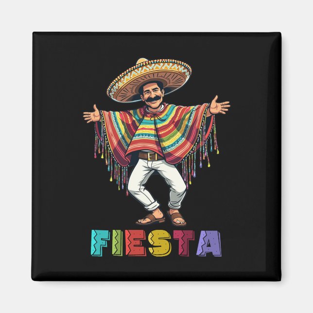 Imã Cara Mexicana Em Poncho Dançando Fiesta Cinco De M (Frente)