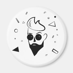 Imã Cara selvagem - Homem esboçado em preto, branco