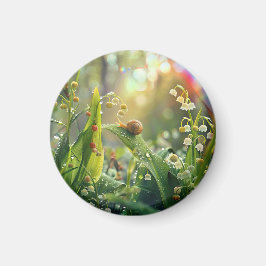 Imã Caracol com orvalho na grama