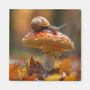 Imã Caracol sobre a cena da natureza fofa cogumelo