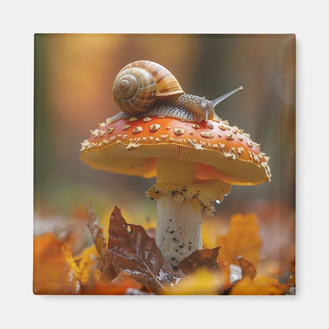 Imã Caracol sobre a cena da natureza fofa cogumelo (Frente)