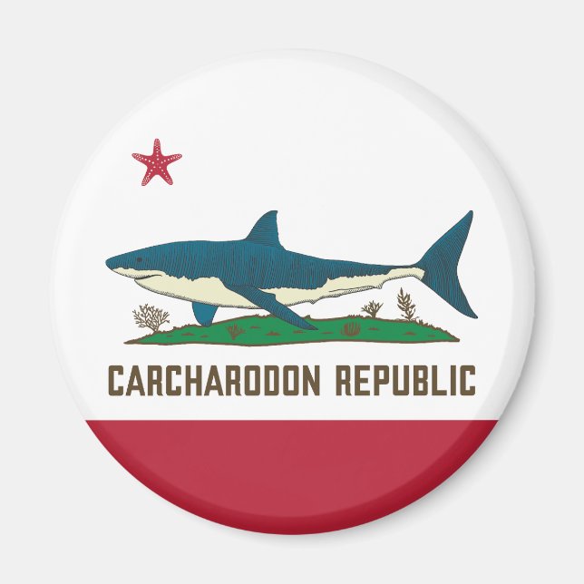 Imã Carcharodon Republic California Flag White Shark (Frente)
