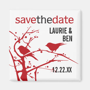 Imã Cardeais Vermelhos no Branch Wedding Salvar a Data