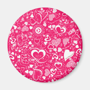 Imã Cardíaco Doodles Rosa-Branco-Redondo