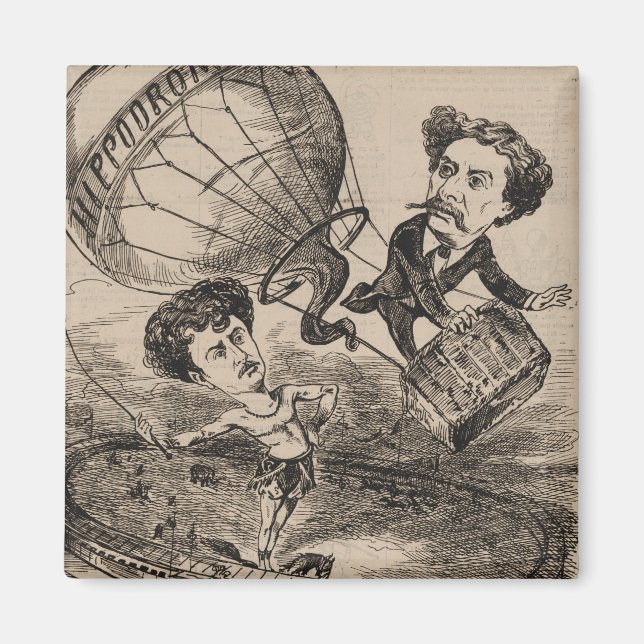 Imã Caricatura Francesa De Balonista No Balão De Ar Qu (Frente)