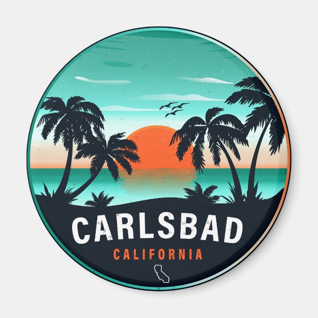 Imã Carlsbad California Retro Sunset Souvenirs 80s (Frente)