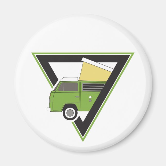 Imã carrinha de campista verde clássico triangular (Frente)