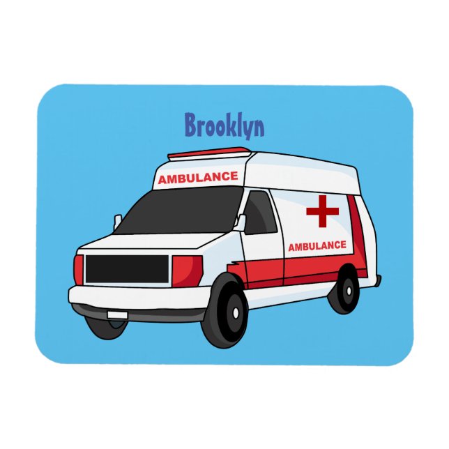 Ímã Carrinho de ambulância vermelho fofo desenho anima (Horizontal)