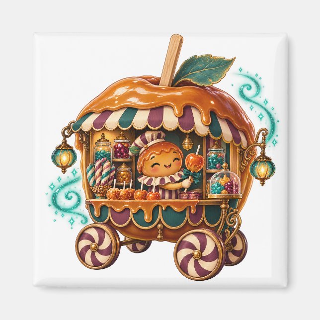 Imã Carrinho de Doces de Maçã Caramelada de Halloween (Frente)