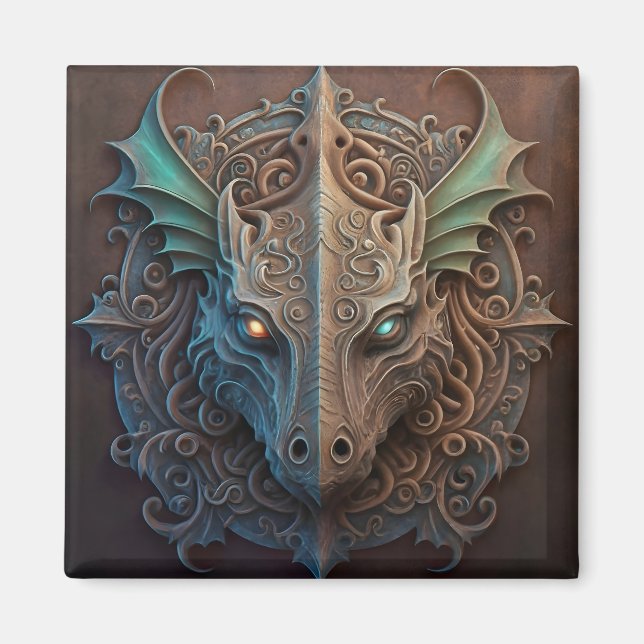 Imã Carrinho do Dragão Gargoyle da Pedra Medieval (Frente)